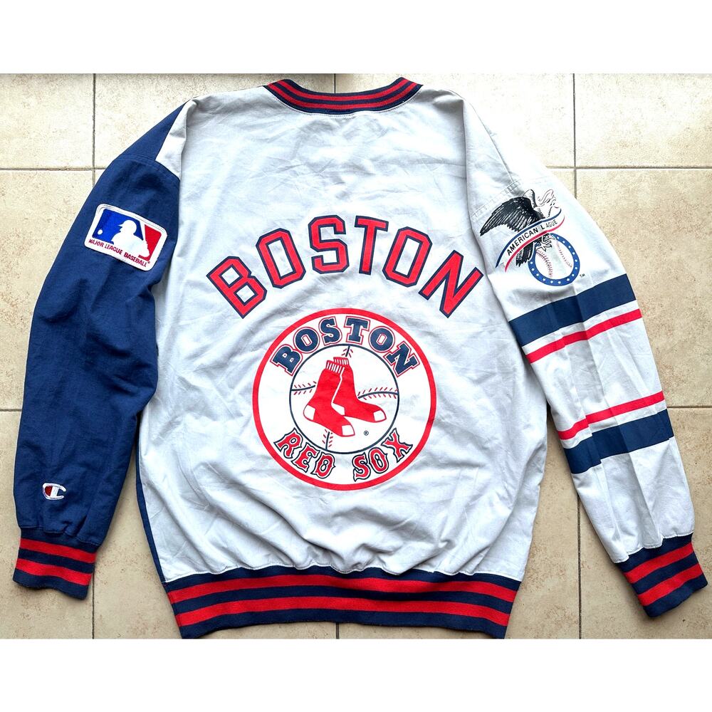 Boston Red Sox 90s CHAMPION Pullover Color Block sweatshirt L navy AOP MLB vtg